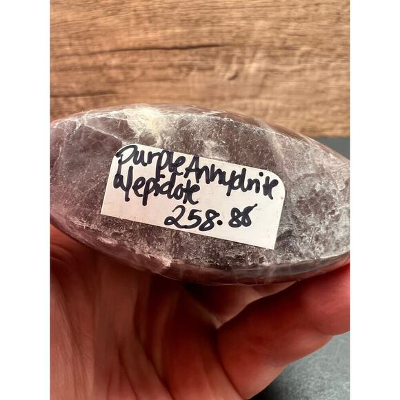 Rare purple anhydrite with epidote polished freeform crystal - Picture 9 of 15